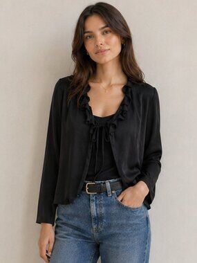 Ann Taylor Black Silk Bolero Blouse with tie